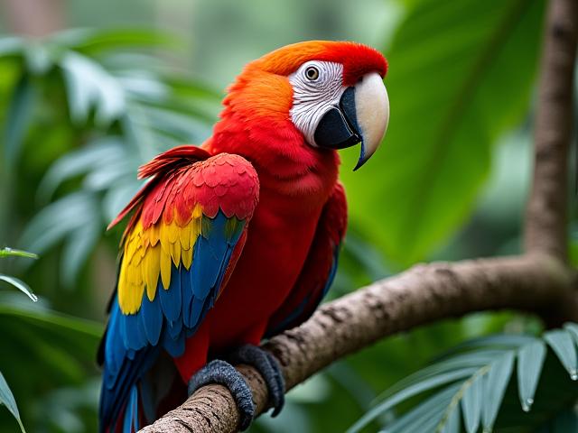 Bunter Ara im tropischen Blätterdach