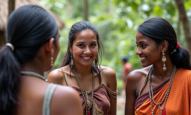 Reisende interagieren mit indigenen Menschen